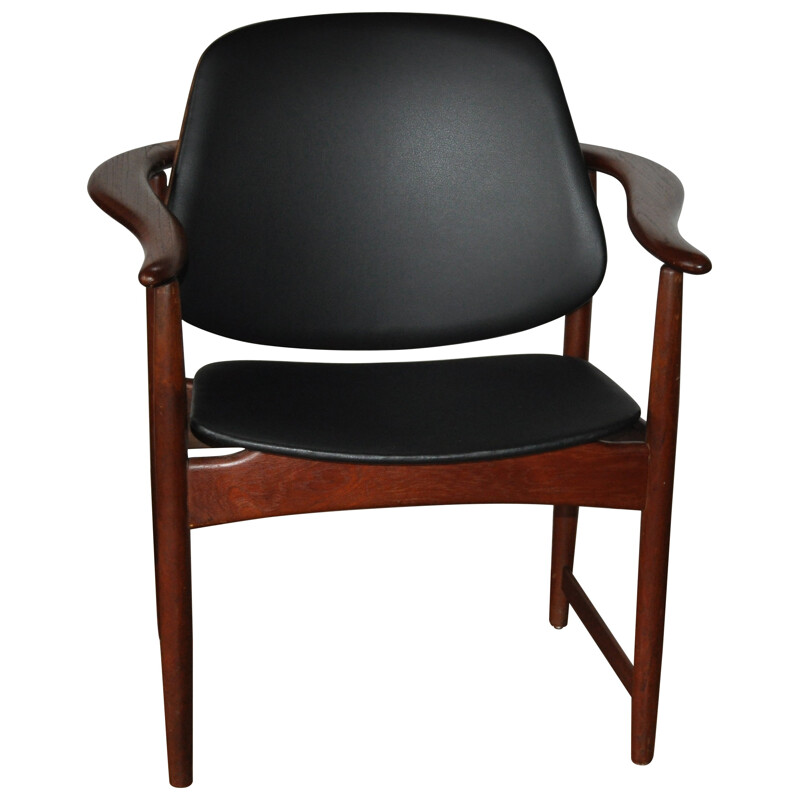 Scandinavian black leather armchair - 1970s