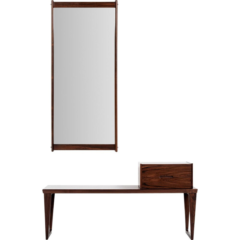 Mid century Danish bench with mirror in rosewood by Aksel Kjersgaard, 1960s