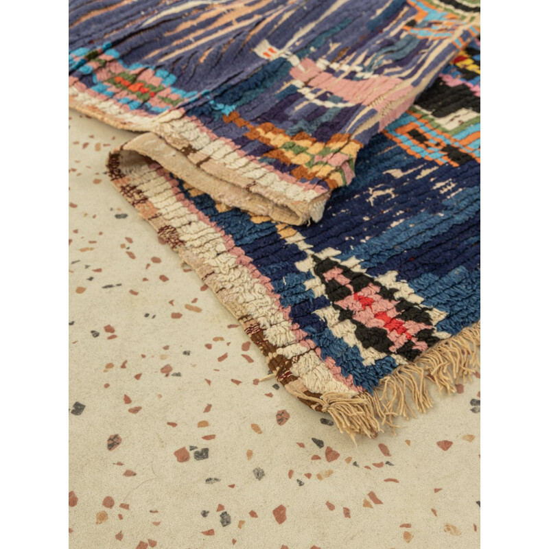 Vintage Azilal woolen Berber carpet, handmade, Morocco