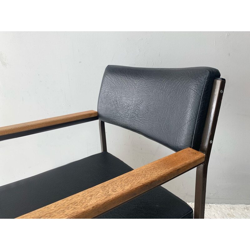 Vintage zwarte lederen fauteuil, 1960