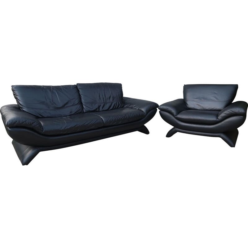 Vintage leather sofa and armchair by Chateau d'Ax