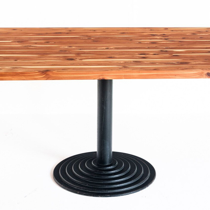 Mesa vintage de madera maciza de ciprés con pata central