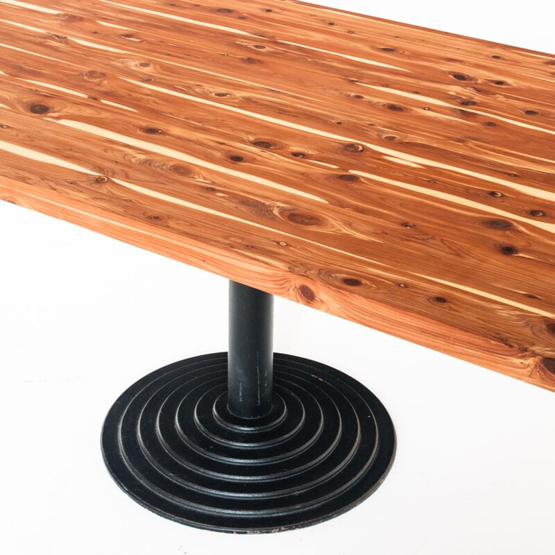 Mesa vintage de madera maciza de ciprés con pata central