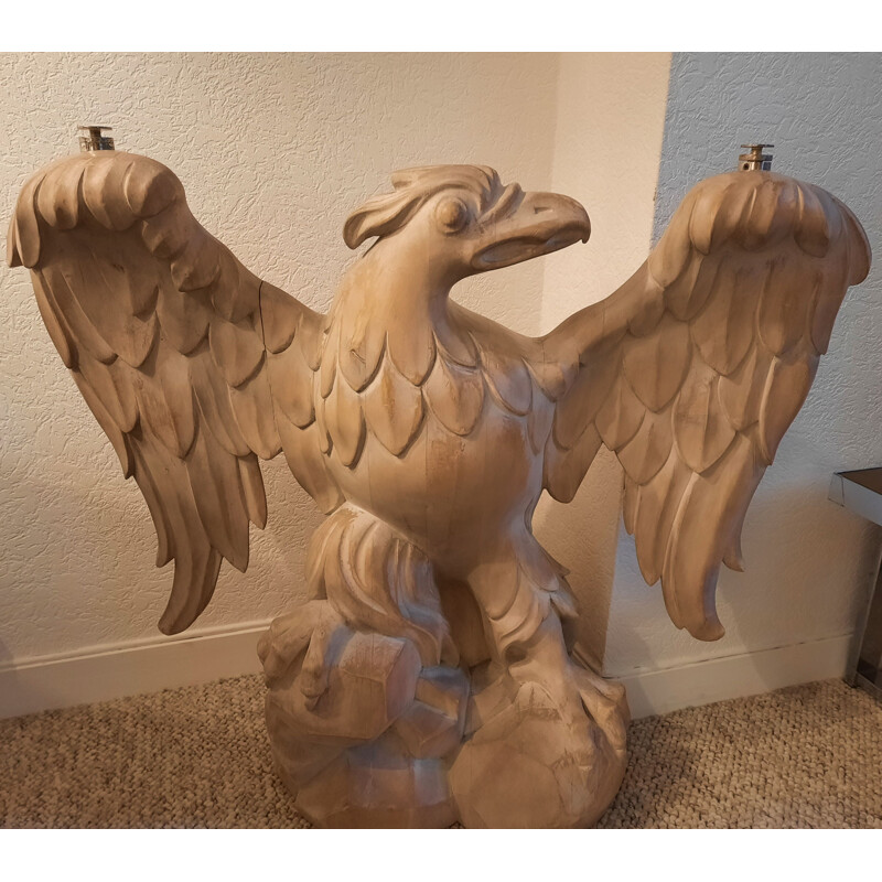 Pair of vintage solid wood carved eagles consoles