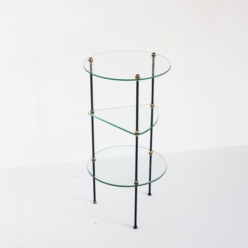 Vintage glass and iron side table, France 1950