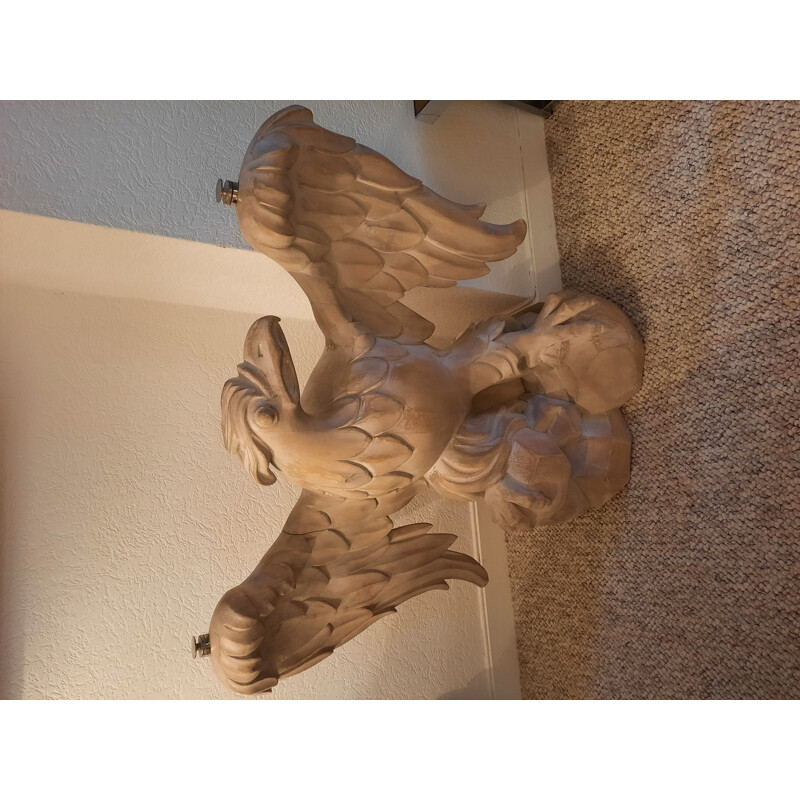 Pair of vintage solid wood carved eagles consoles