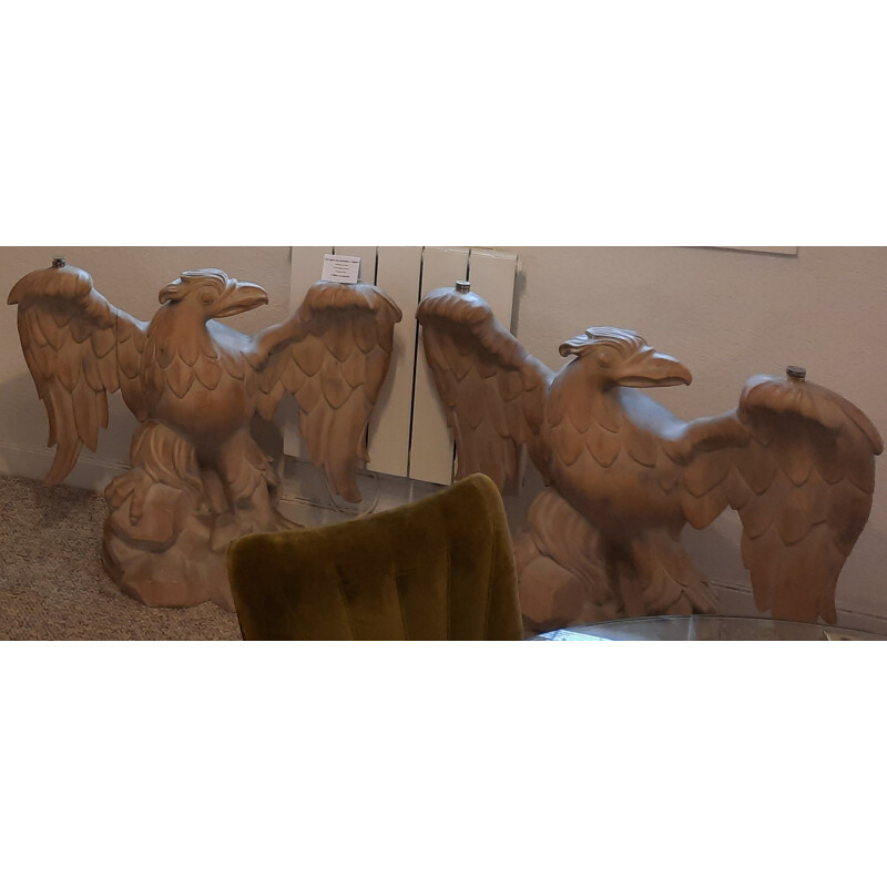 Paar vintage massief houten gebeeldhouwde adelaarsconsoles