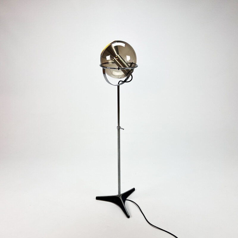 Vintage glass and chrome floor lamp by Frank Ligtelijn for Raak Amsterdam, Netherlands 1960