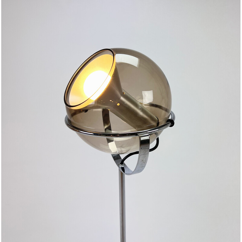Vintage glass and chrome floor lamp by Frank Ligtelijn for Raak Amsterdam, Netherlands 1960