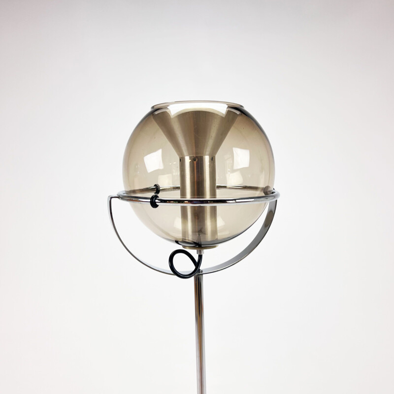 Vintage glass and chrome floor lamp by Frank Ligtelijn for Raak Amsterdam, Netherlands 1960