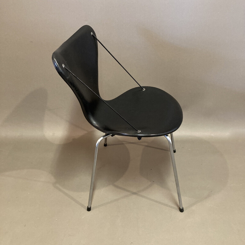 Set van 4 vintage leren en metalen stoelen van Arne Jacobsen voor Fritz Hansen, 1960