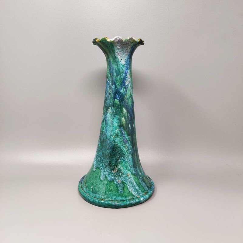 Vase vert Raku vintage en céramique par Paolo Soleri, Italie 1960