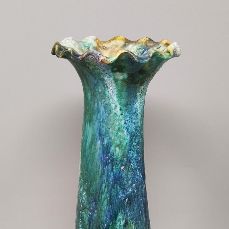 Vase vert Raku vintage en céramique par Paolo Soleri, Italie 1960