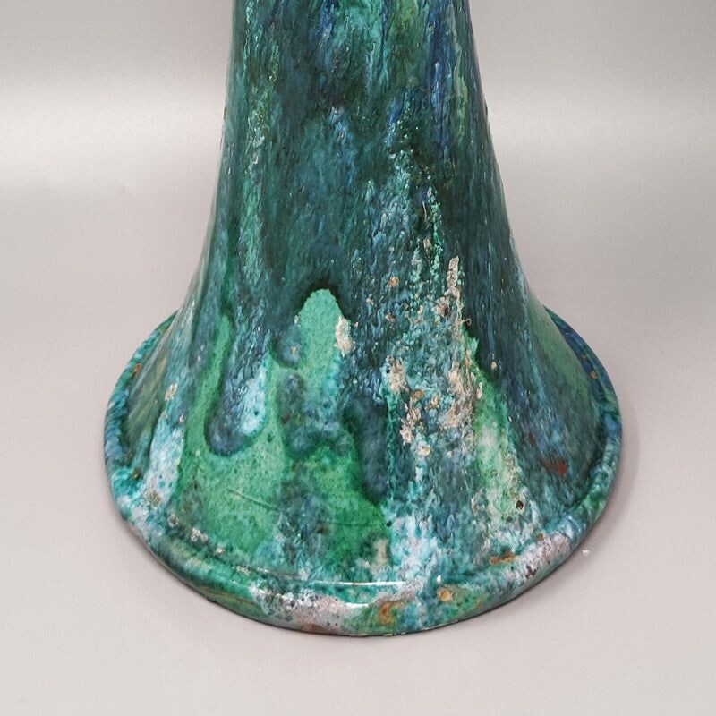 Vintage green Raku vase in ceramic by Paolo Soleri, Italy 1960s