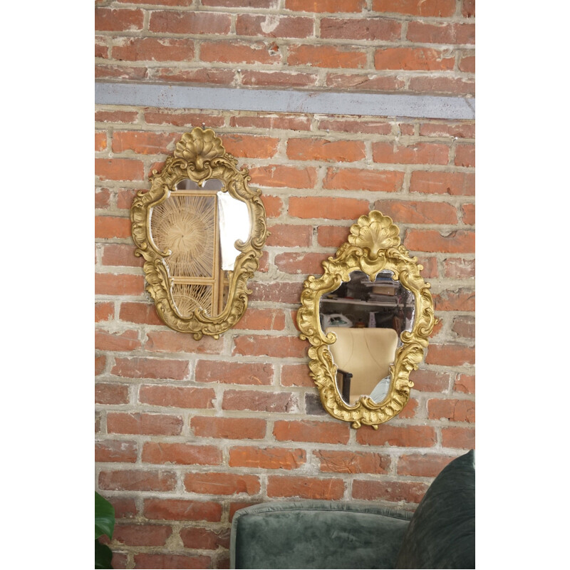 Paire de miroirs vintage rocailles en plâtre