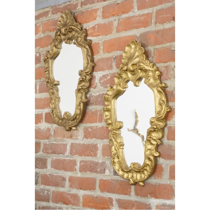 Paire de miroirs vintage rocailles en plâtre