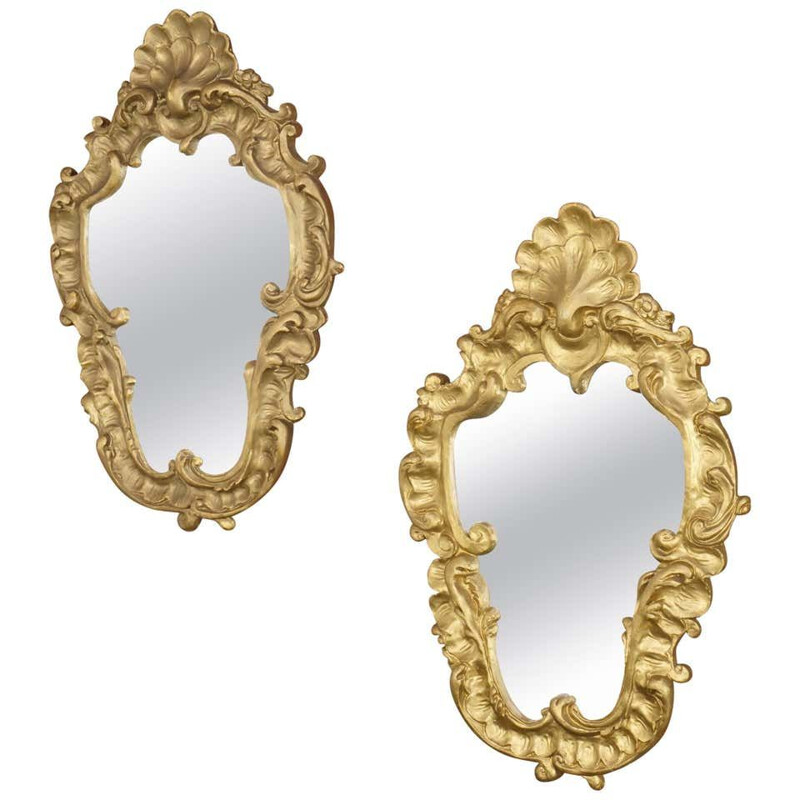 Pair of vintage rocaille mirrors in plaster