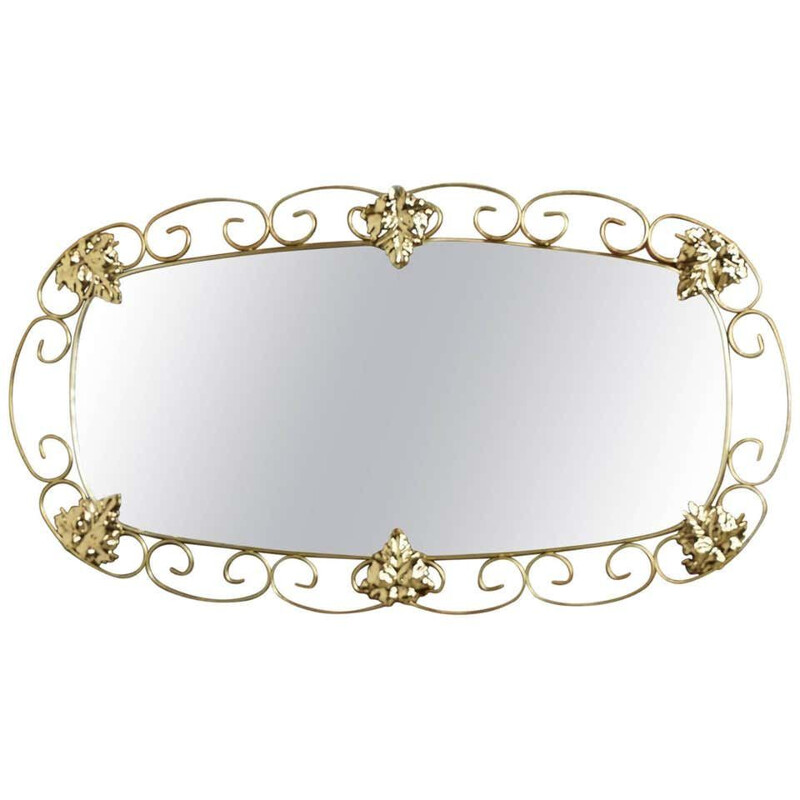 Espelho oval de latão Vintage, 1950-1960