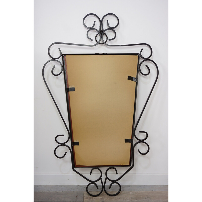 Vintage wrought iron mirror with golden twist, 1950
