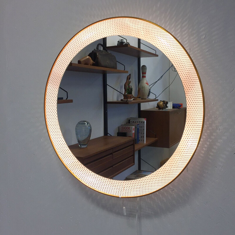 Backlit mirror with white perforated steel frame - 1950s