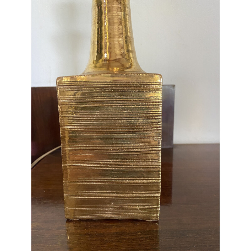 Lámpara vintage en cerámica dorada de Aldo Londi para Bitossi, Italia