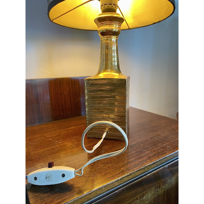 Vintage lamp in verguld keramiek van Aldo Londi voor Bitossi, Italië