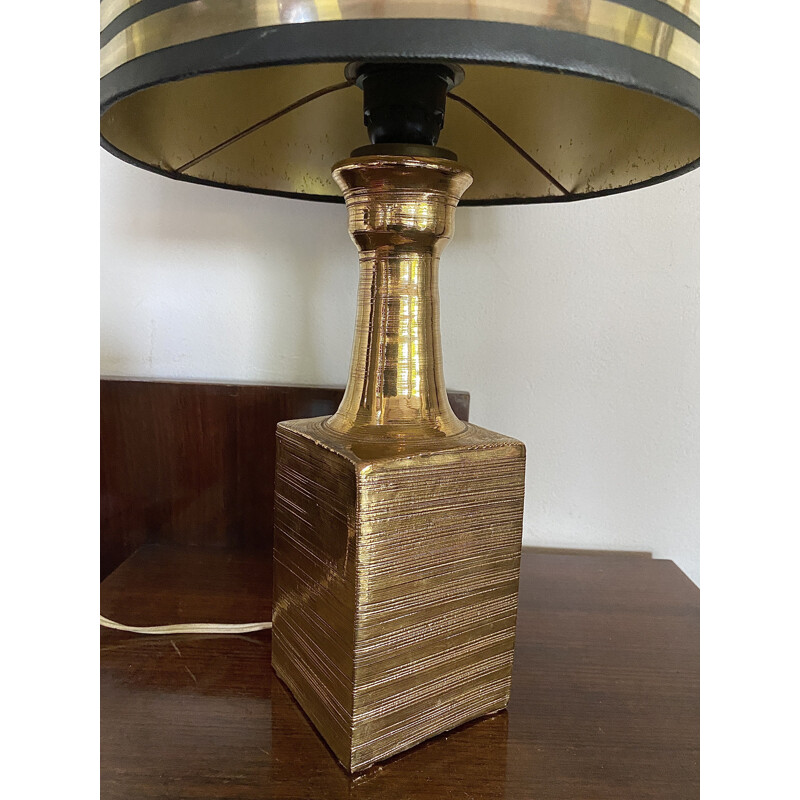 Vintage lamp in verguld keramiek van Aldo Londi voor Bitossi, Italië