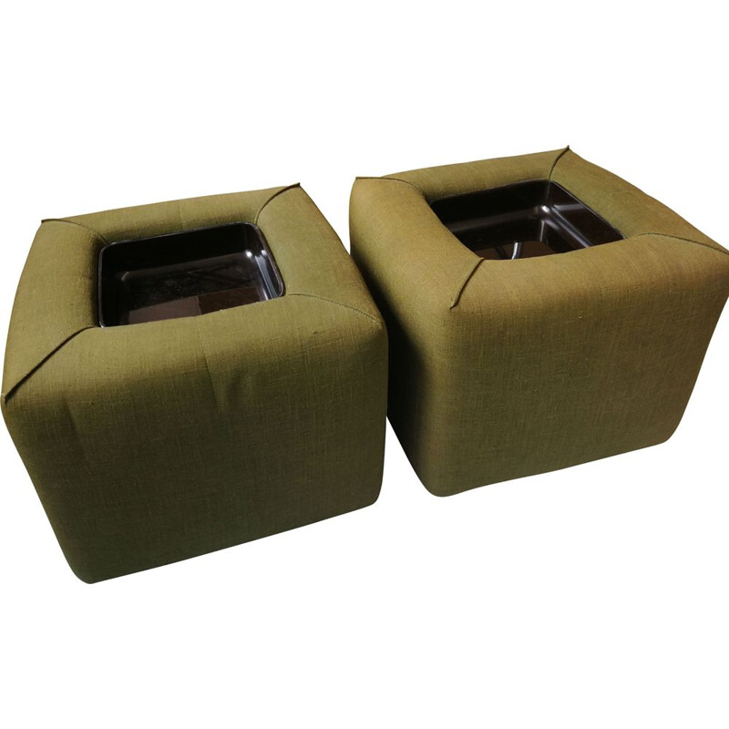 Pair of vintage night stands in foam and fabric, 1970