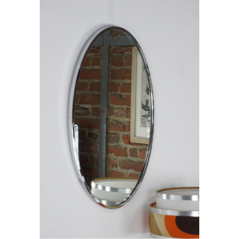 Vintage oval mirror with chrome outline, 1950