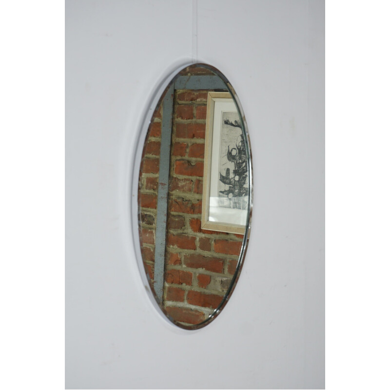 Ovaler Vintage-Spiegel mit verchromter Kontur, 1950