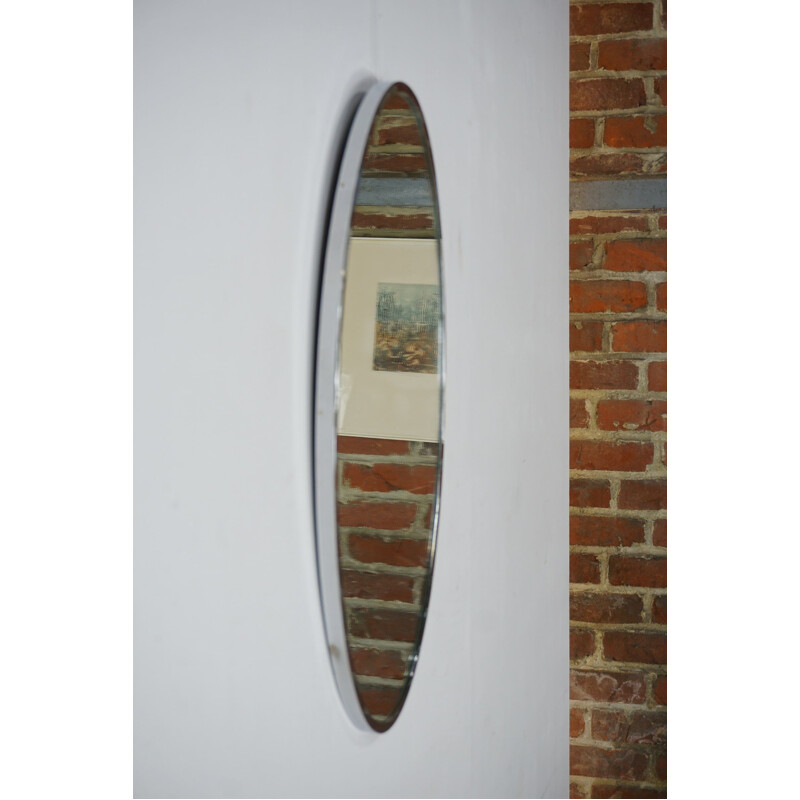 Vintage oval mirror with chrome outline, 1950