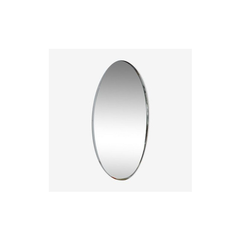 Vintage oval mirror with chrome outline, 1950