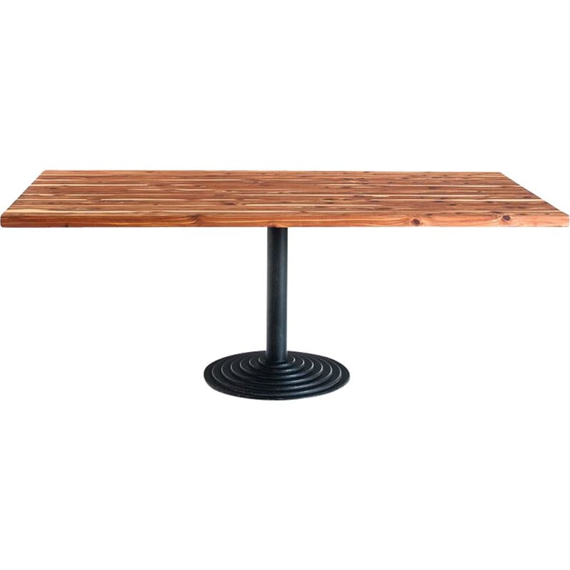 Table vintage en bois de cyprès massif avec pied central