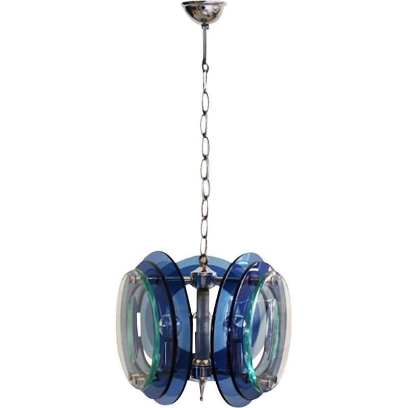 Vintage blue and green chandelier by Fontana Arte for Veca, Italy 1970s