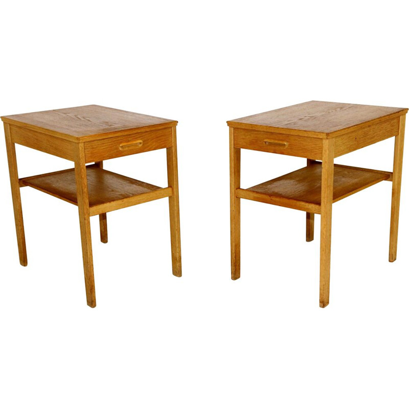 Pair of vintage oakwood night stands, Sweden 1960