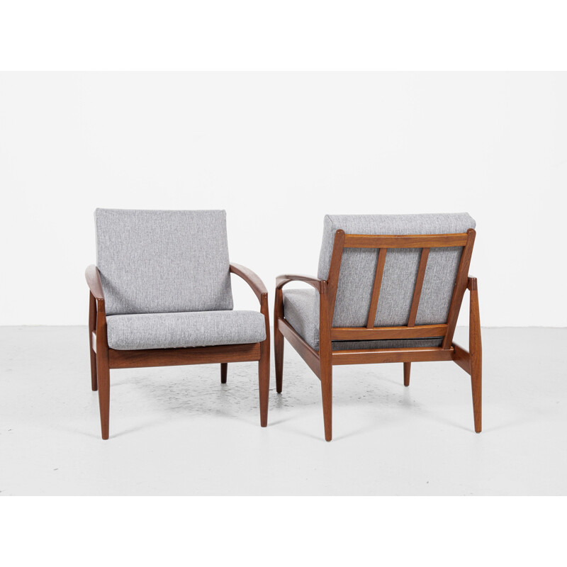 Pair of mid century Paper Knife armchairs in teak by Kai Kristiansen for Magnus Olesen, Denmark 1960s