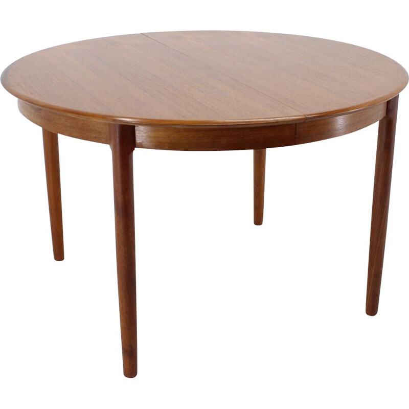 Vintage teak round extendable dining table, Denmark 1960s