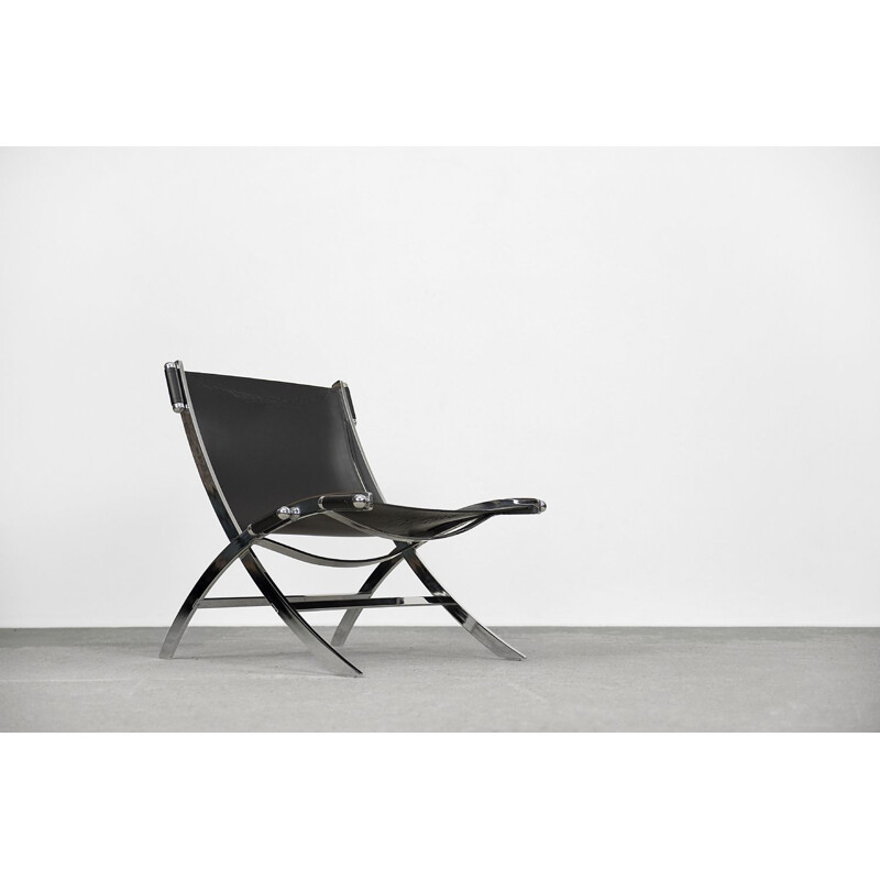 Vintage Italian leather Scissor armchair Timeless by Antonio Citterio for Flexform, 1980s