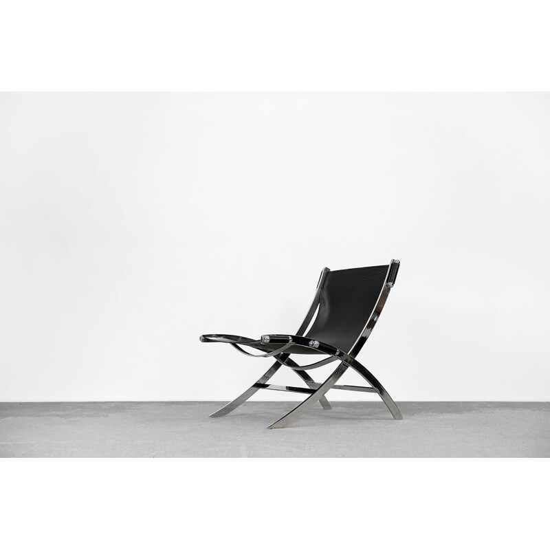 Vintage Italian leather Scissor armchair Timeless by Antonio Citterio for Flexform, 1980s