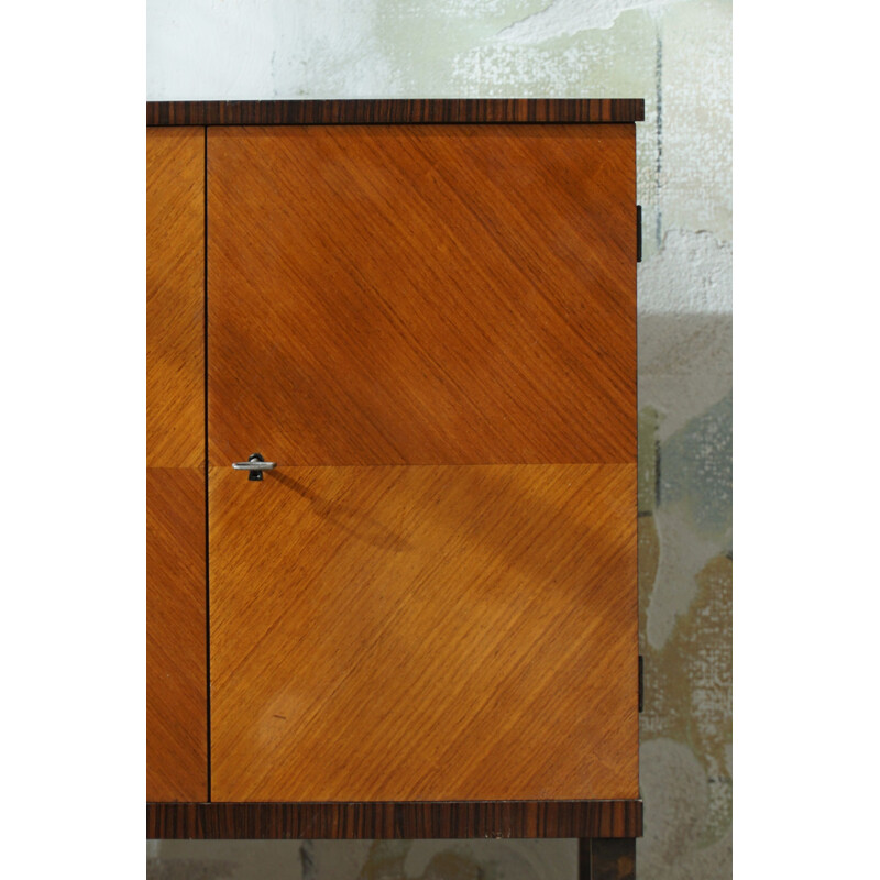 Vintage Art Deco Swedish cabinet in flamed birchwood & teak, 1930s