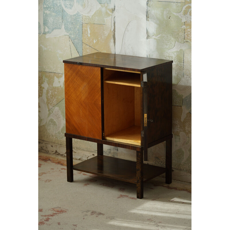 Vintage Art Deco Swedish cabinet in flamed birchwood & teak, 1930s