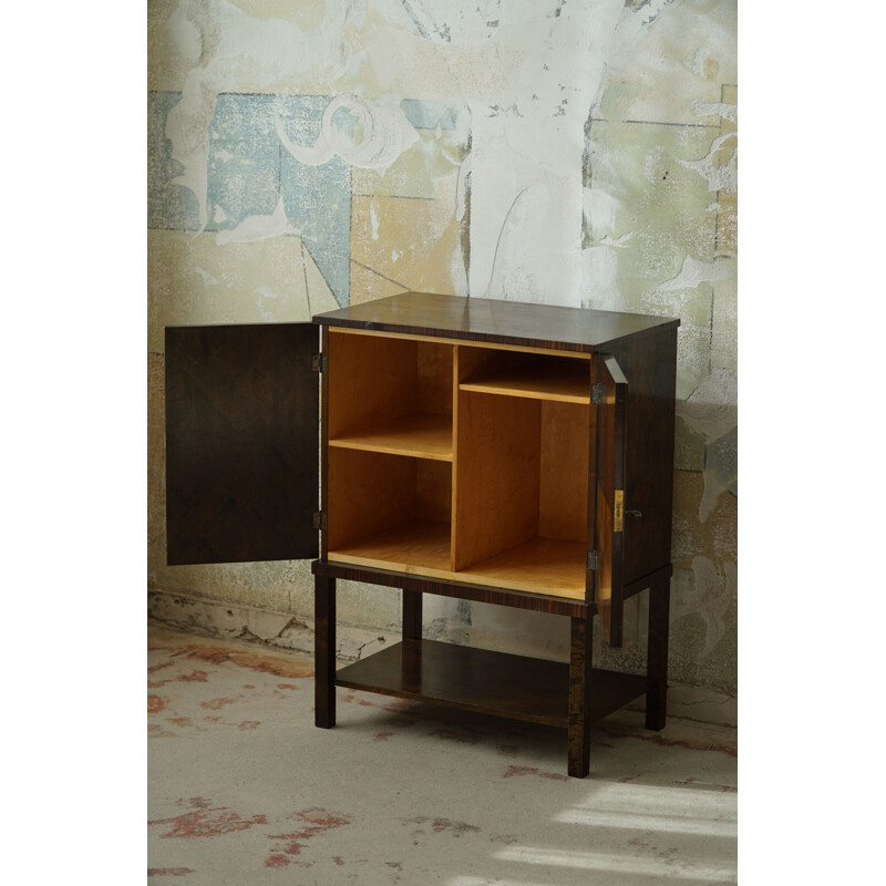 Vintage Art Deco Swedish cabinet in flamed birchwood & teak, 1930s