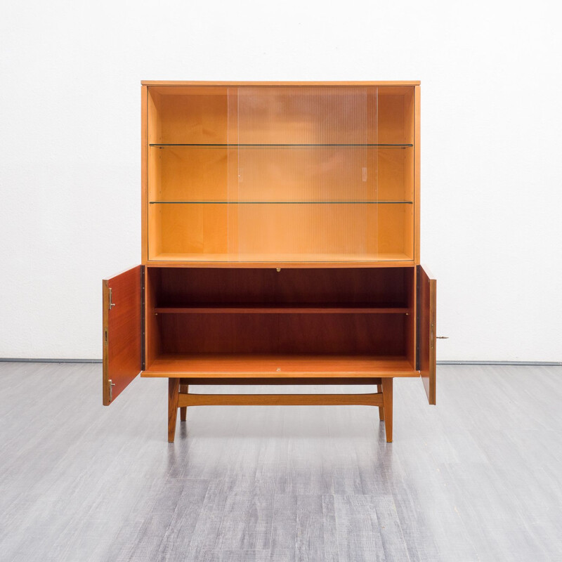 Vintage display cabinet in walnut and structured glass, 1950s