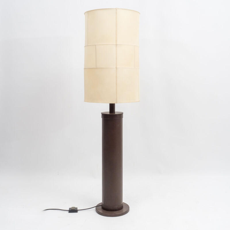 Vintage floor lamp in leather, 1970s