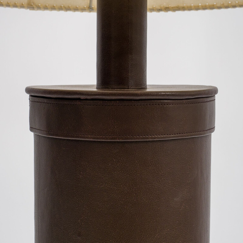 Vintage floor lamp in leather, 1970s