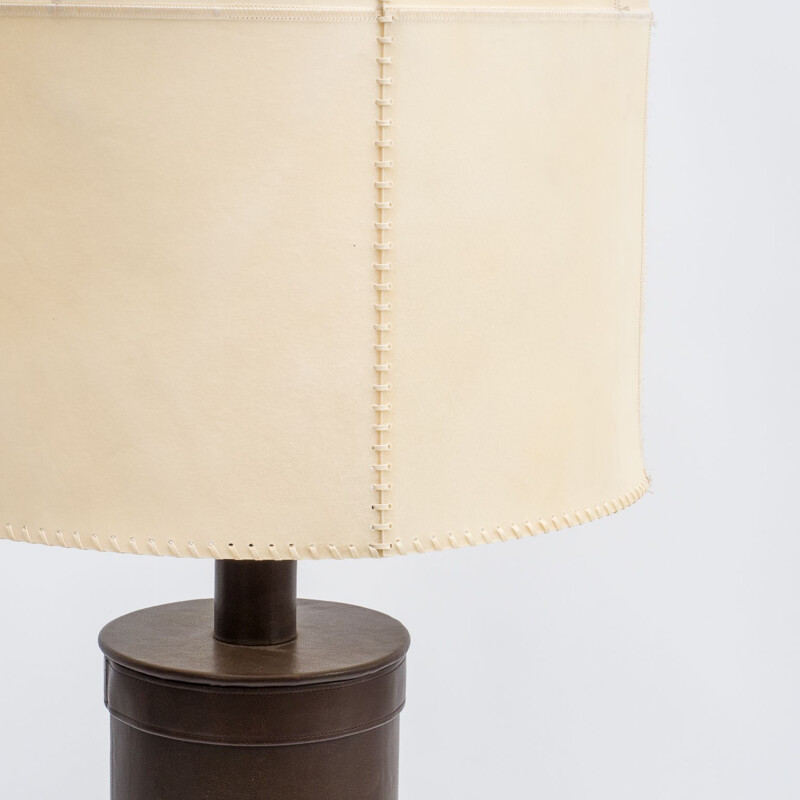 Vintage floor lamp in leather, 1970s