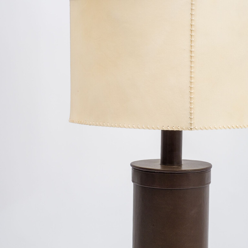 Vintage floor lamp in leather, 1970s