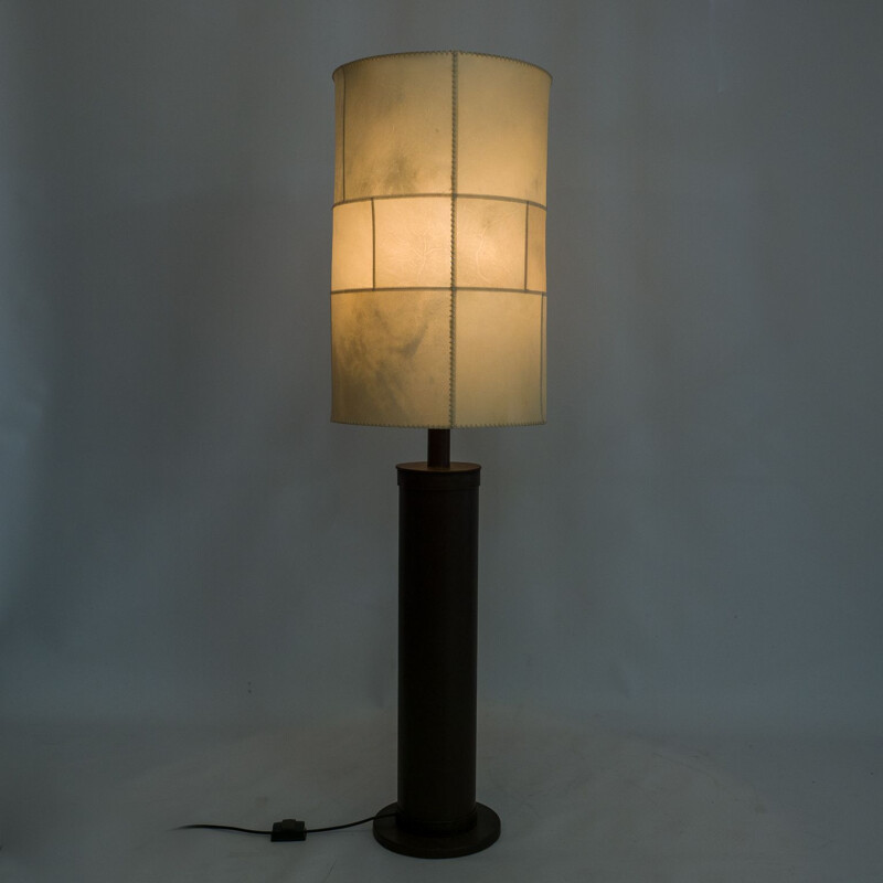 Vintage floor lamp in leather, 1970s