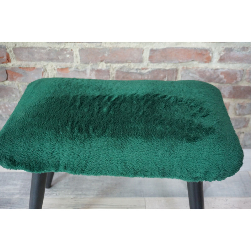 Vintage wood and faux fur stool, 1960-1970