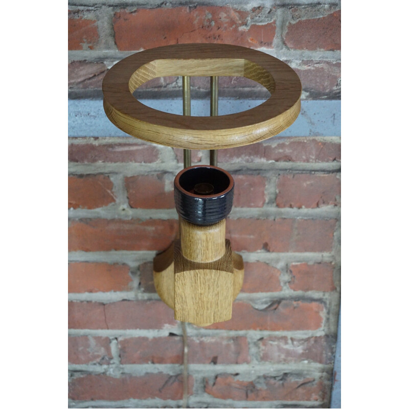 Vintage wall lamp in solid oak by Guillerme et Chambron